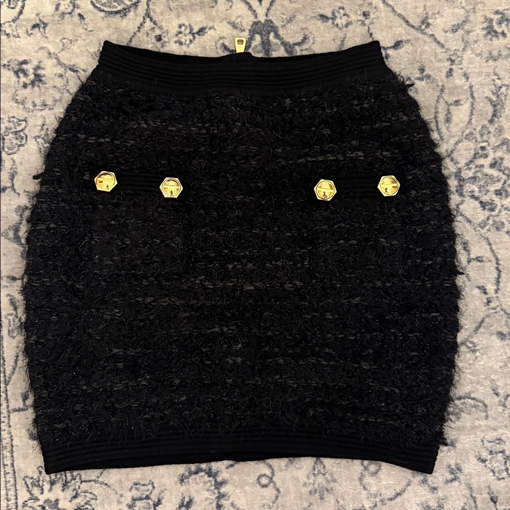 Balmain Black Tweed Textured  Skirt sz 42